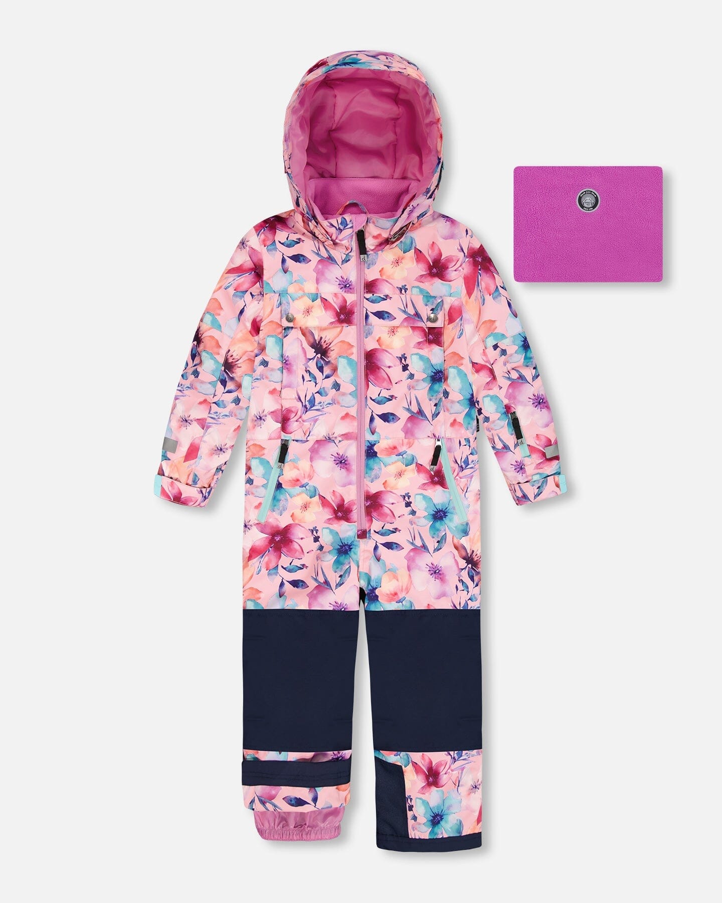 One-Piece Teknik Snowsuit Pink Watercolor Flower Print