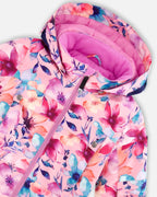 One-Piece Teknik Snowsuit Pink Watercolor Flower Print