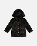 Bear Faux Fur Coat Black With Gold Polka Dots