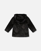 Bear Faux Fur Coat Black With Gold Polka Dots