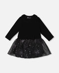 Bi-Material Dress With Glittering Skirt Black