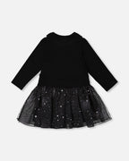 Bi-Material Dress With Glittering Skirt Black
