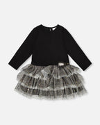 Glittering Mesh Skirt Party Dress Black