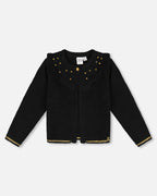 Knitted Cardigan With Rhinestones Black