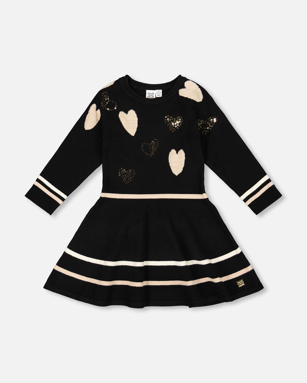 Knit Dress Black With Glittery Heart Motifs