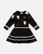 Knit Dress Black With Glittery Heart Motifs