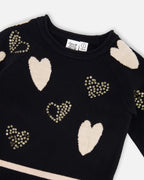 Knit Dress Black With Glittery Heart Motifs