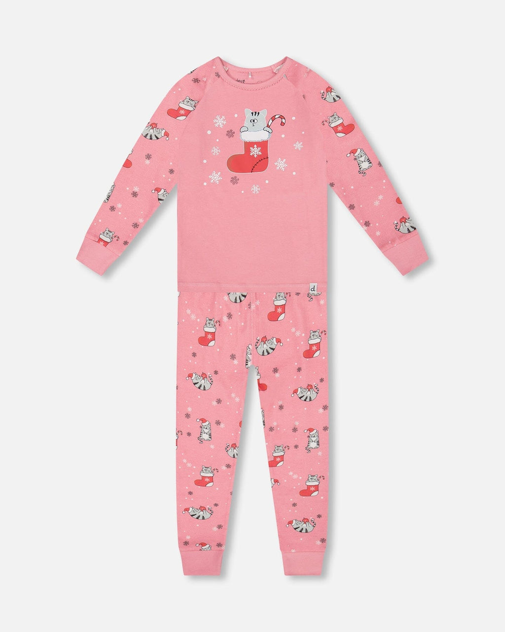 Organic Cotton Two-Piece Pajamas Pink Cat Print