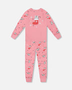 Organic Cotton Two-Piece Pajamas Pink Cat Print