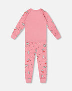 Organic Cotton Two-Piece Pajamas Pink Cat Print