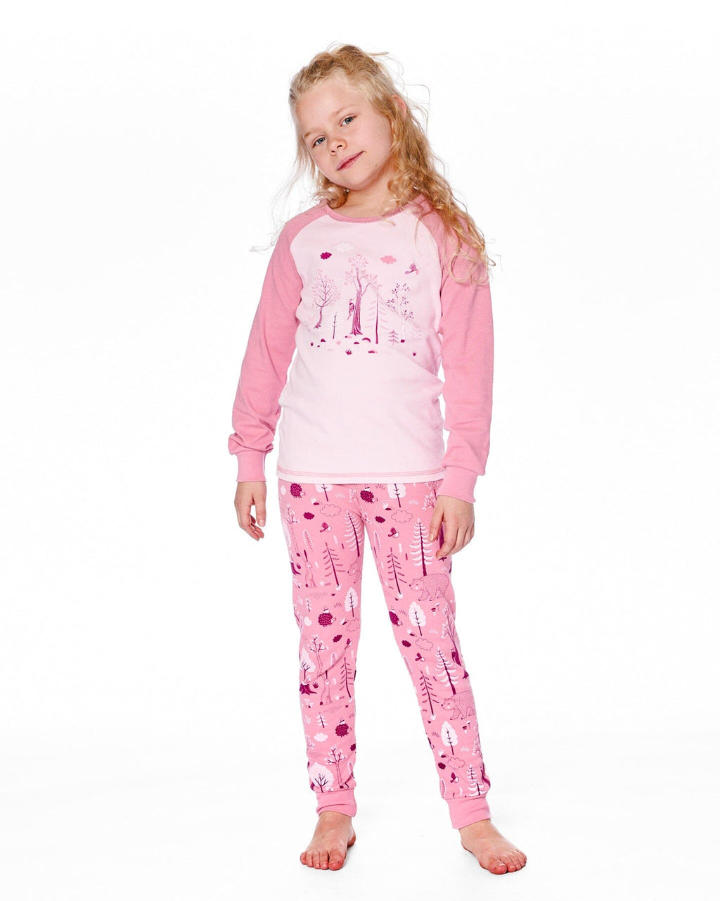 Organic Cotton Two-Piece Pajamas Pink Forest