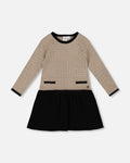 Long Sleeve Knit Sweater Dress Black And Beige