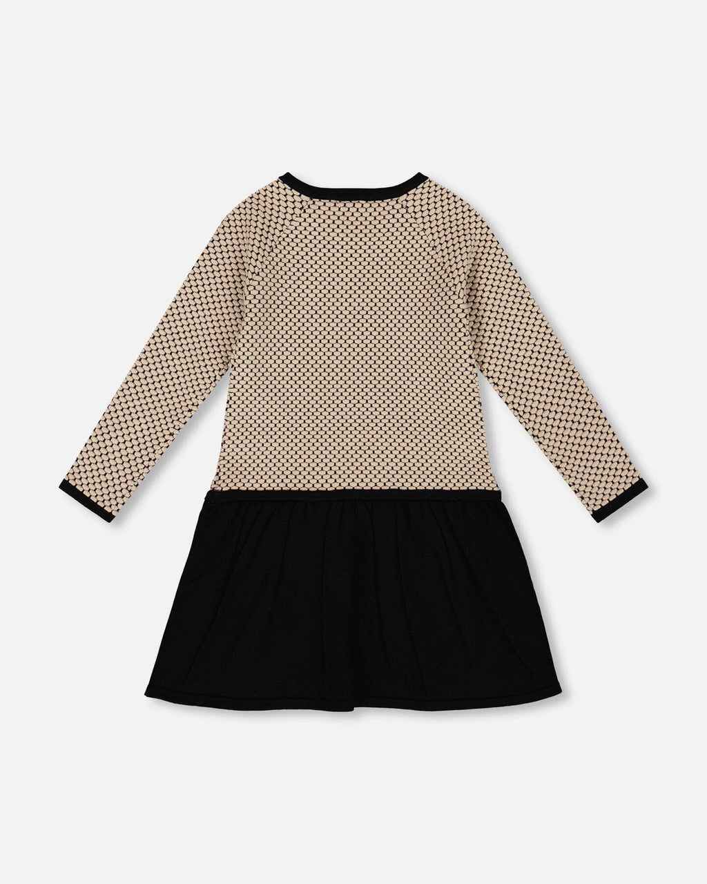 Long Sleeve Knit Sweater Dress Black And Beige