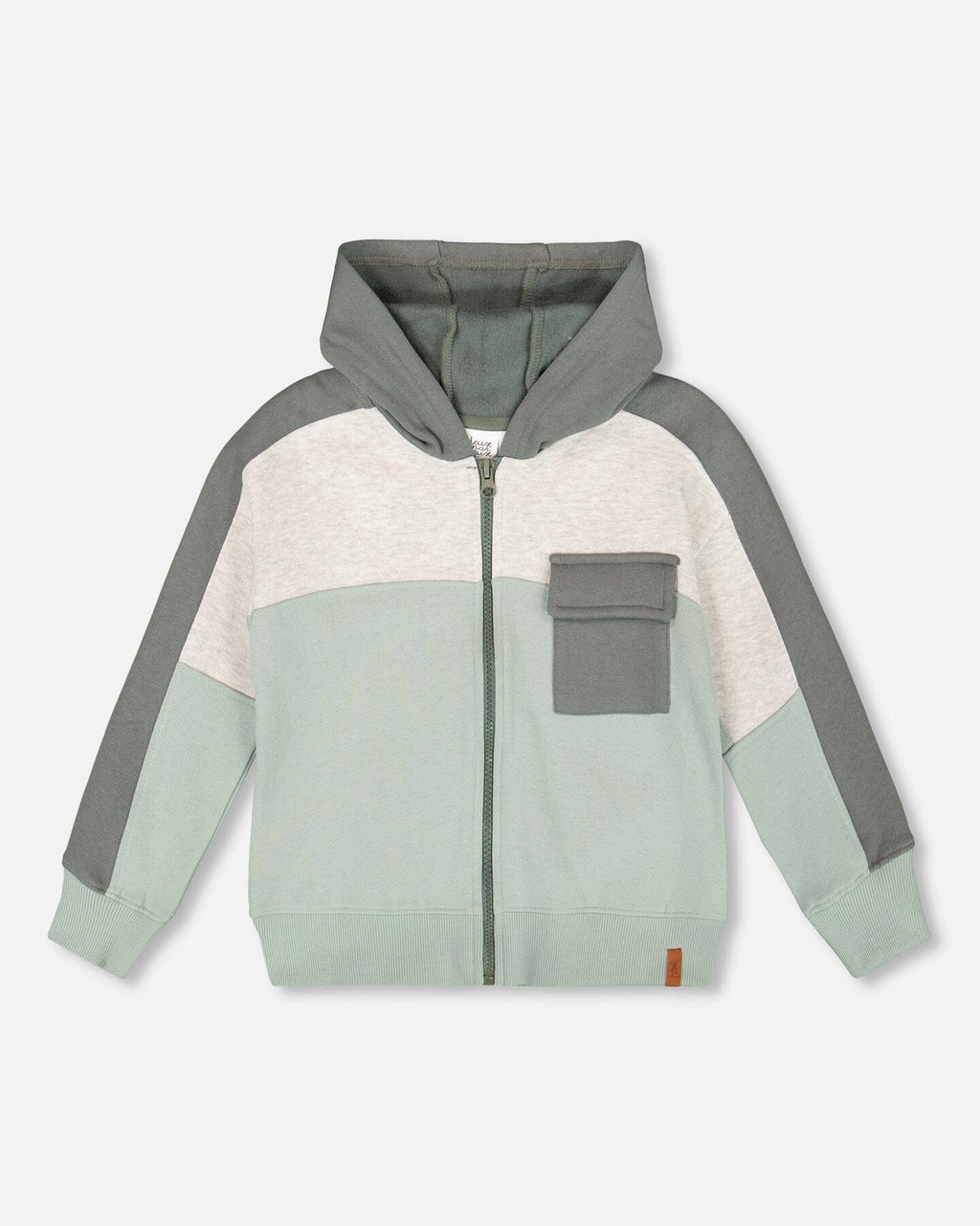 Full Zip Fleece Color Block Sweatshirt Green Gray