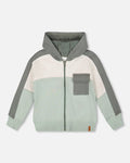 Full Zip Fleece Color Block Sweatshirt Green Gray