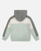 Full Zip Fleece Color Block Sweatshirt Green Gray