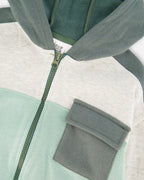 Full Zip Fleece Color Block Sweatshirt Green Gray