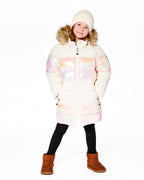 Long Metallic Puffy Winter Coat White