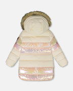 Long Metallic Puffy Winter Coat White
